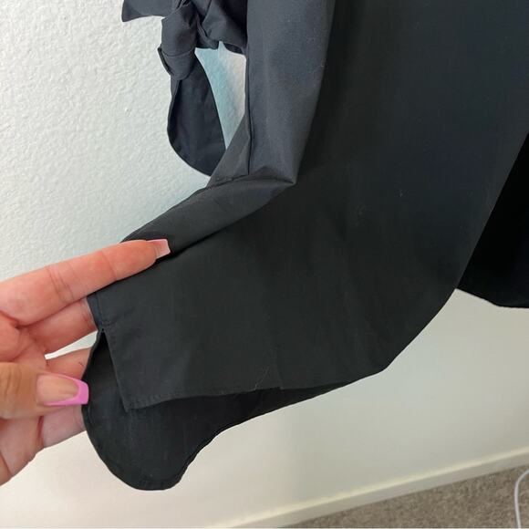 Double Standard Clothing NYC Open Shoulder Black Blouse Pleated Sleeves 38/ US S - Picture 6 of 9